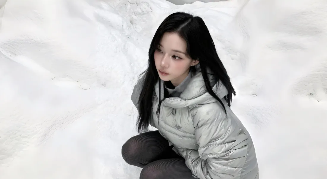 2k金玟庭壁纸｜雪地背景图片 - 银色羽绒服「哲风壁纸」