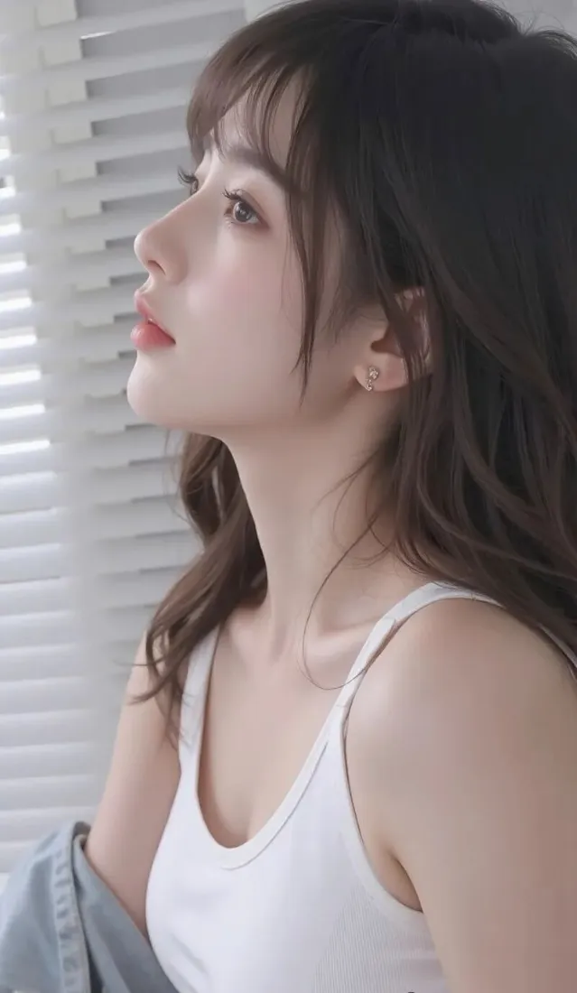 白衣美女手机壁纸｜百叶窗背景图片 - 清新居家「哲风壁纸」