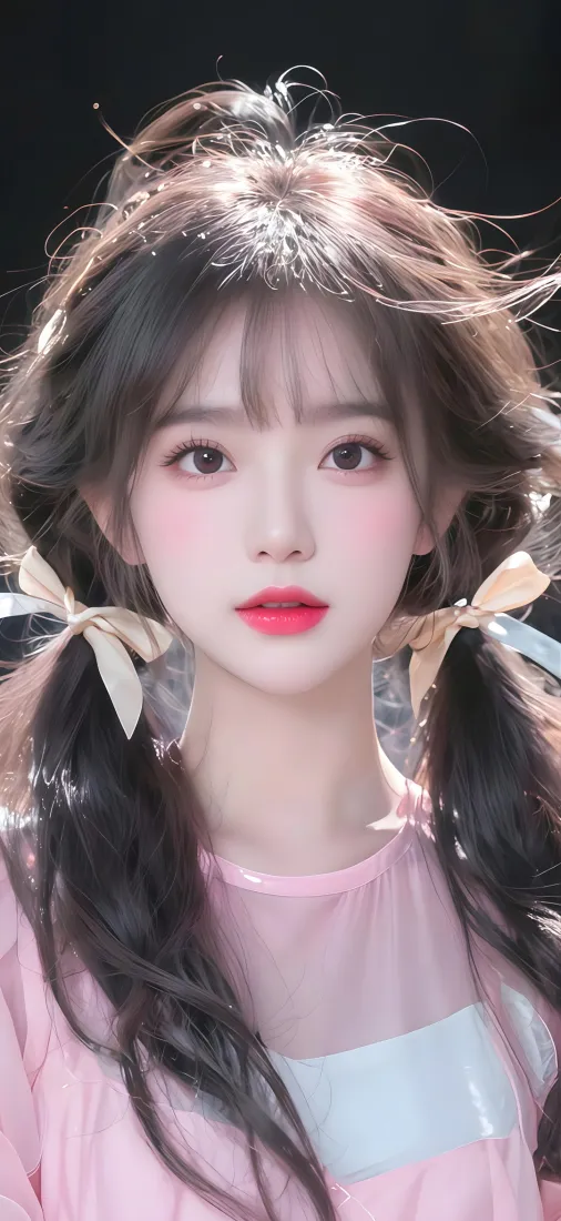 粉色系美女手机壁纸｜粉色背景图片 - 双马尾蝴蝶结「哲风壁纸」