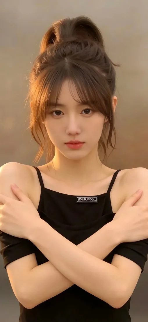 黑衣美女手机壁纸｜暖调背景图片 - 青春气质「哲风壁纸」