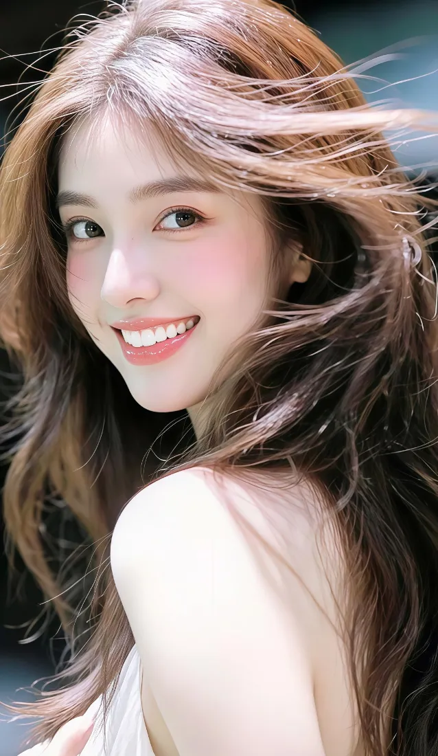 长发美女手机壁纸｜户外背景图片 - 甜美笑容「哲风壁纸」