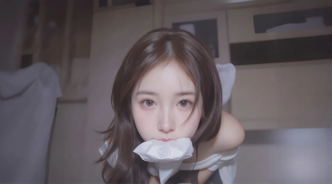 4kAI美女壁纸｜室内背景图片 - 清纯长发跪地「哲风壁纸」