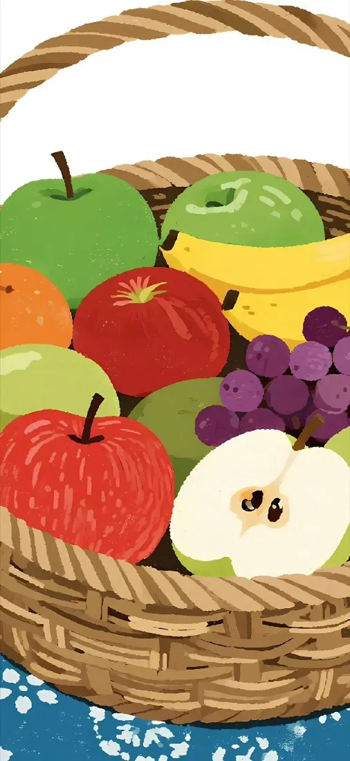 手绘水果篮手机壁纸｜水果静物背景图片 - 多彩水果「哲风壁纸」