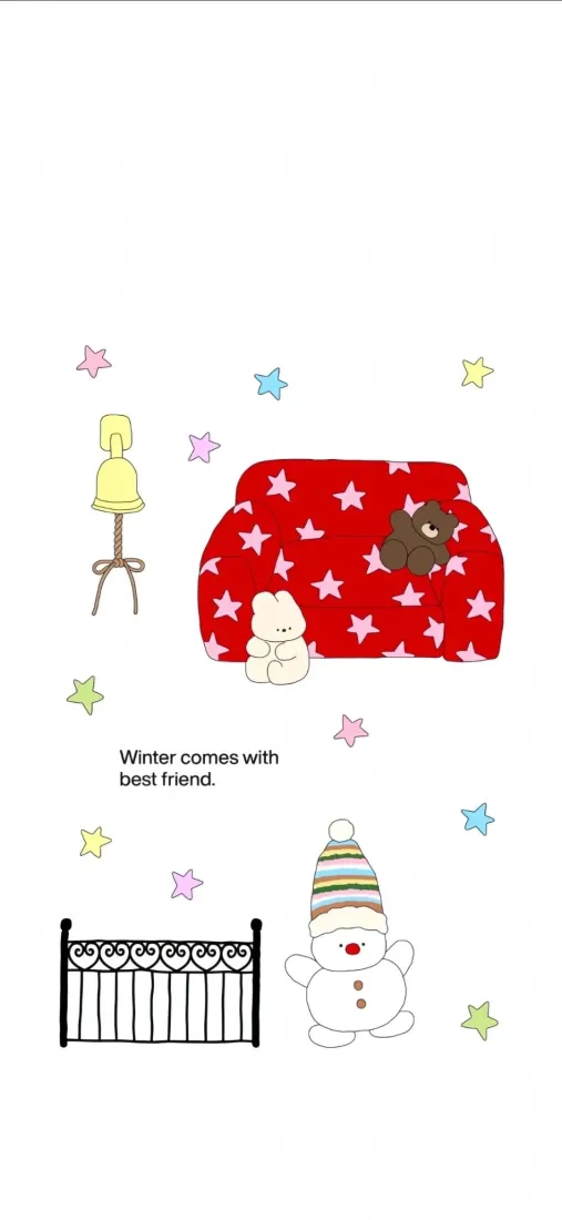 简约客厅手机壁纸｜卡通背景图片 - 雪人红色星星装饰「哲风壁纸」