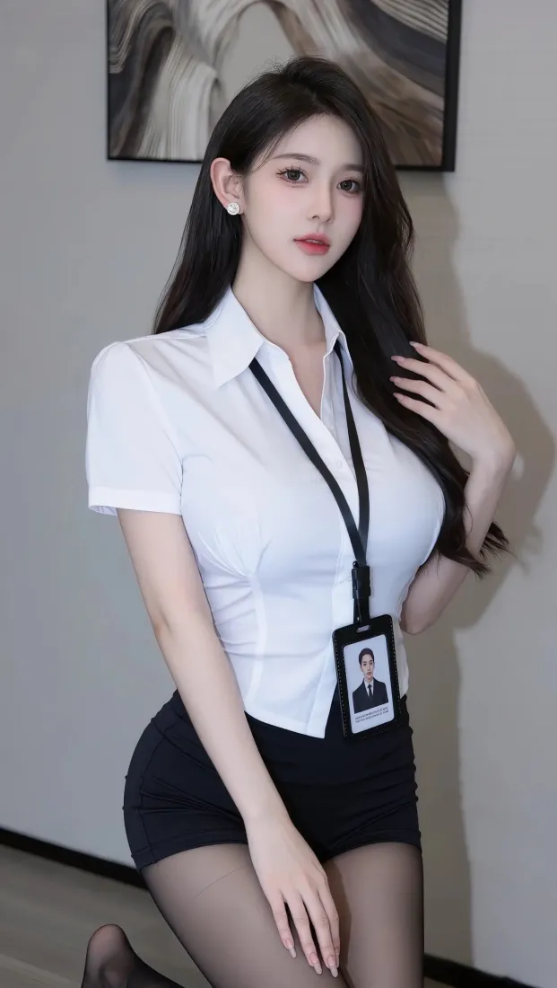 白衬衫美女手机壁纸｜室内背景图片 - 黑丝「哲风壁纸」