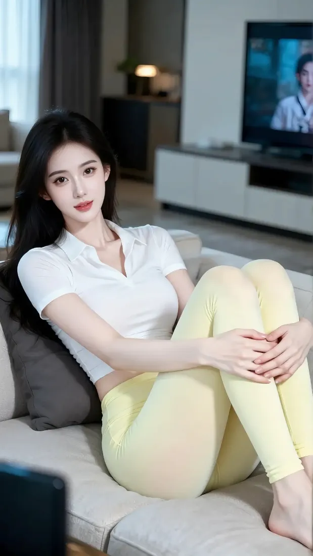 白衣美女手机壁纸｜客厅背景图片 - 黄裤居家休闲「哲风壁纸」