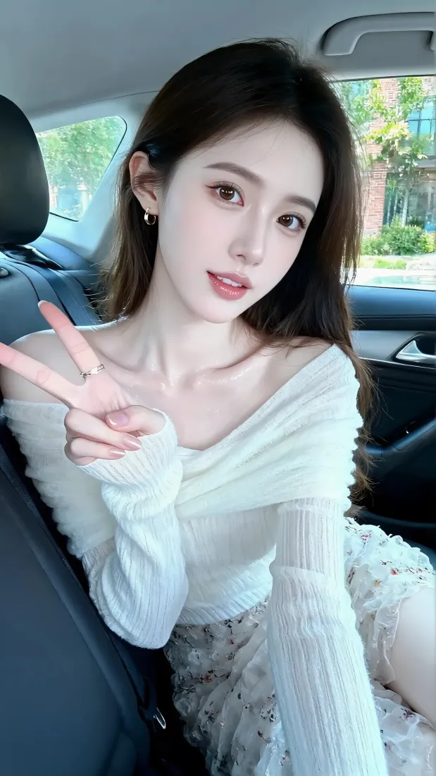 白衣美女手机壁纸｜车内背景图片 - 甜美清新「哲风壁纸」