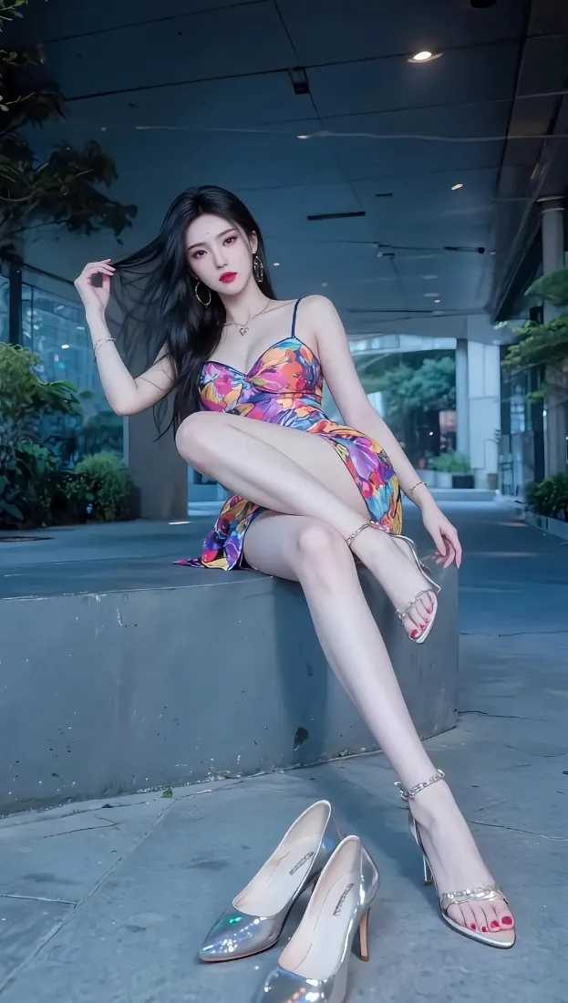 彩色连衣裙美女手机壁纸｜夜景背景图片 - 高跟鞋「哲风壁纸」