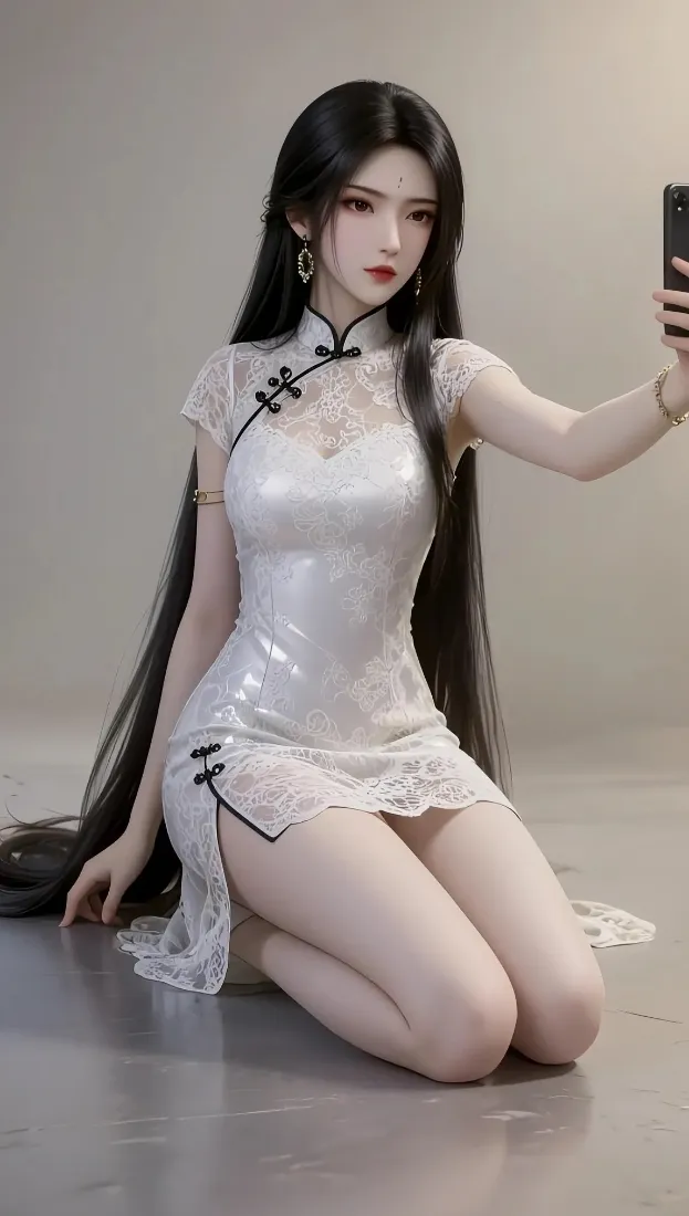 旗袍美女手机壁纸｜浅灰背景图片 - 自拍「哲风壁纸」