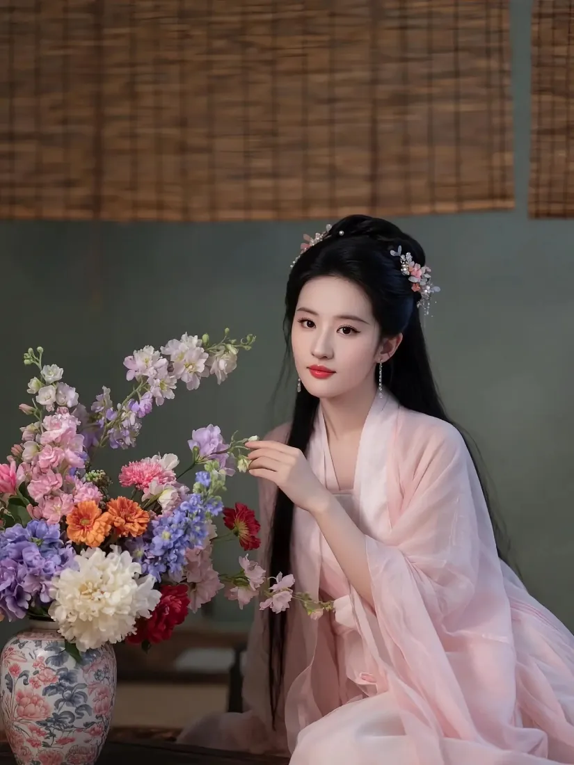 古风美女手机壁纸｜粉色汉服背景图片 - 中式插花「哲风壁纸」