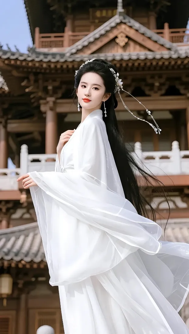 白衣美女手机壁纸｜古风背景图片 - 中式建筑汉服「哲风壁纸」