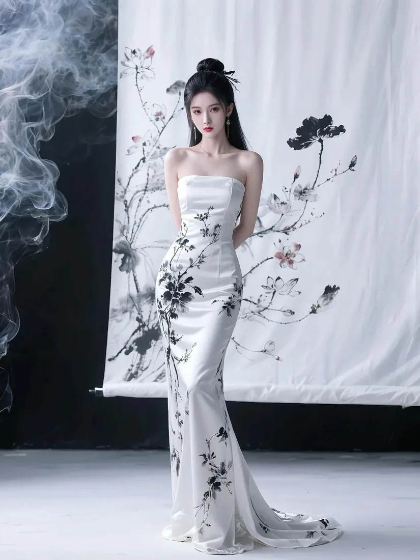 古风美女手机壁纸｜水墨布帘背景图片 - 艺术迷人「哲风壁纸」