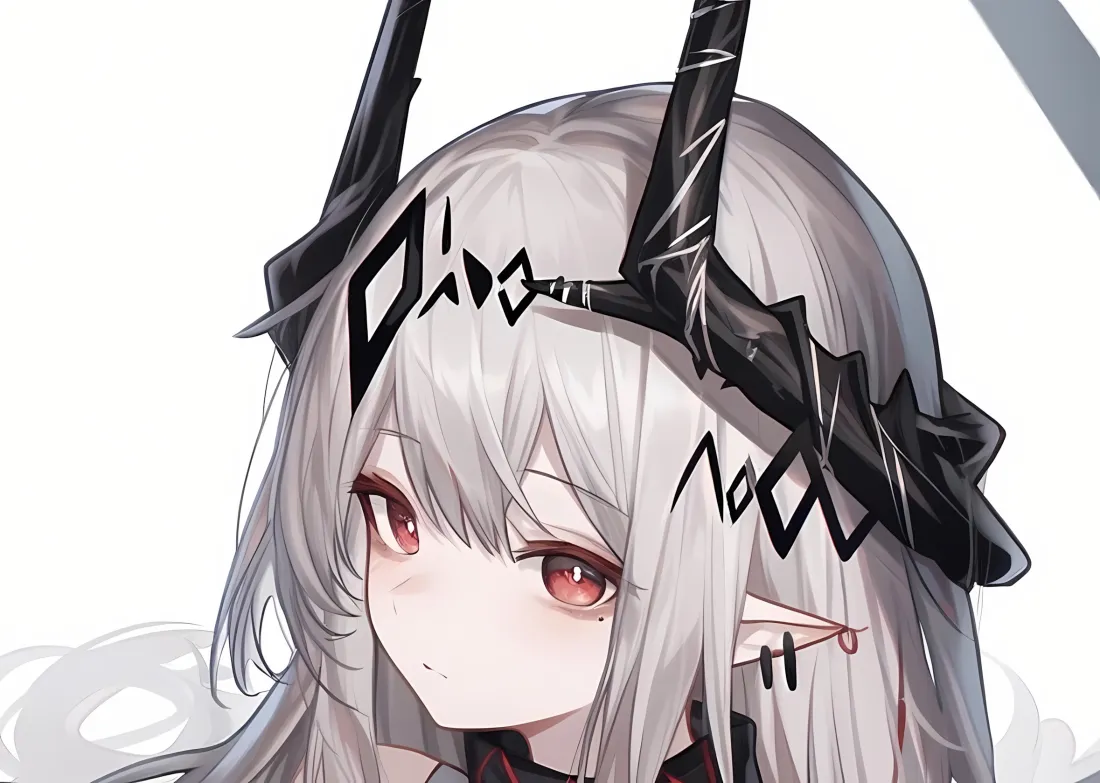 2k泥岩壁纸｜明日方舟背景图片 - 银发红瞳角饰插画「哲风壁纸」