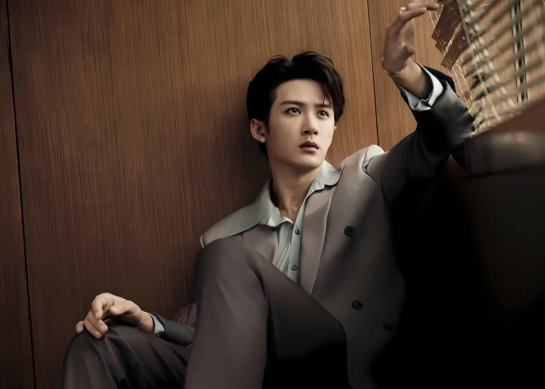 2k檀健次壁纸｜木质背景图片 - 摆拍百叶窗西装「哲风壁纸」