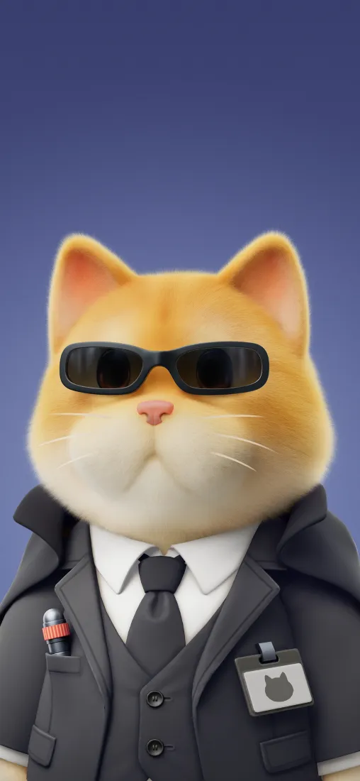猛兽派对橘猫手机壁纸｜蓝色背景图片 - 西装墨镜萌宠「哲风壁纸」