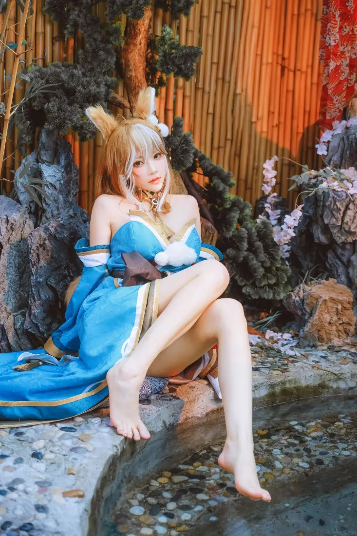 原神希娜小姐cos手机壁纸｜古风背景图片 - 蓝色服饰「哲风壁纸」