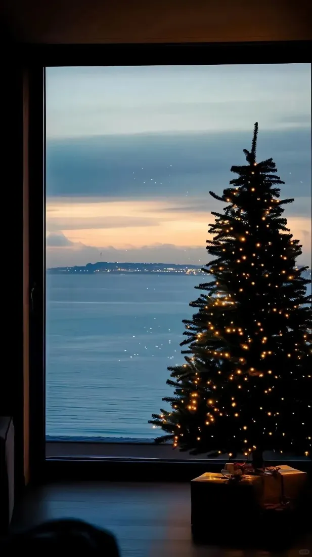 圣诞树手机壁纸｜海景背景图片 - 圣诞节「哲风壁纸」