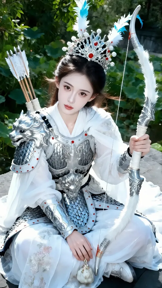 古装美女手机壁纸｜古风背景图片 - 持弓铠甲造型「哲风壁纸」