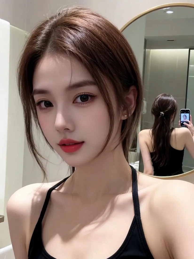 黑衣美女手机壁纸｜浴室背景图片 - 自拍背影「哲风壁纸」