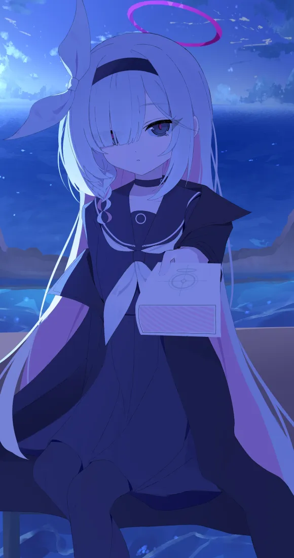 永雏塔菲手机壁纸｜海边背景图片 - 夜晚月亮光环「哲风壁纸」