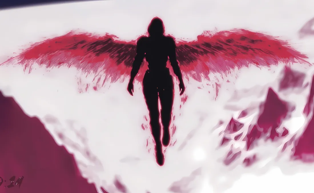 2k红色翅膀人物壁纸｜紫色山峰背景图片 - 简约艺术「哲风壁纸」