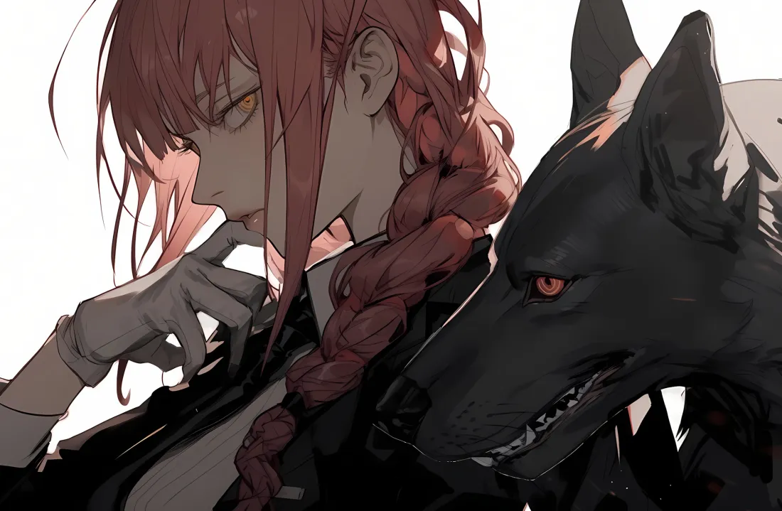 2k玛奇玛壁纸｜黑犬背景图片 - 电锯人暗黑插画「哲风壁纸」