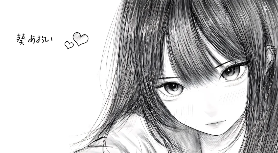 2k葵壁纸｜黑白线稿背景图片 - 手绘女孩插画「哲风壁纸」