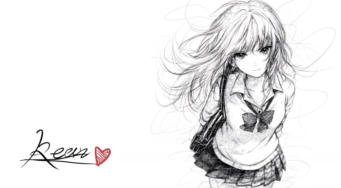 2kjk女孩壁纸｜黑白手绘背景图片 - 动漫少女「哲风壁纸」