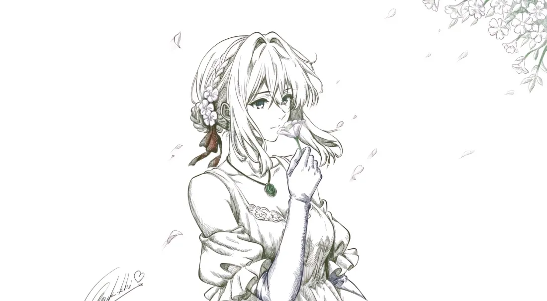 2k紫罗兰永恒花园壁纸｜黑白线稿背景图 - 薇尔莉特「哲风壁纸」