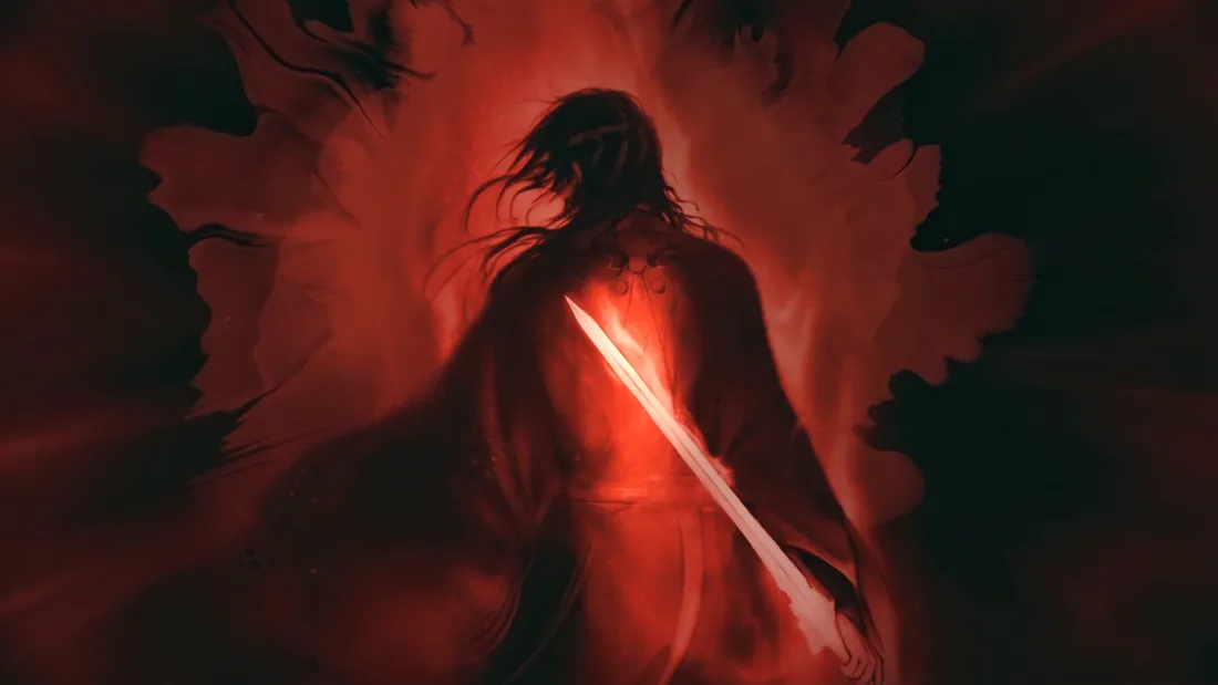 4k牧神记人皇壁纸｜暗红背景图片 - 玄幻持剑「哲风壁纸」