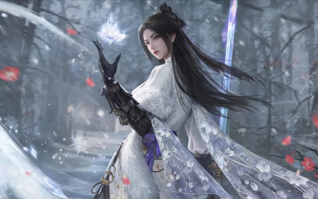 3k古风美女壁纸｜雪景树林背景图片 - 动漫「哲风壁纸」