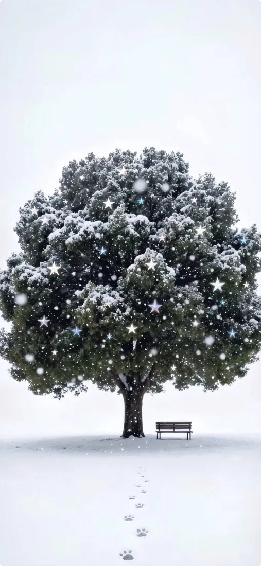 雪景大树手机壁纸｜雪景背景图 - 小猫脚印雪地「哲风壁纸」