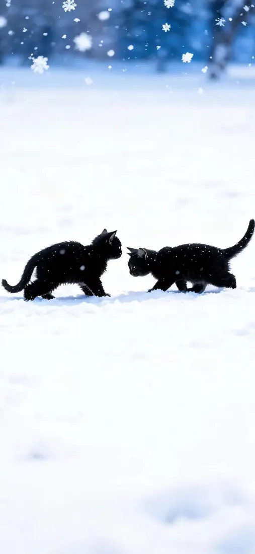 黑猫手机壁纸｜雪景背景图片 - 雪地玩耍「哲风壁纸」