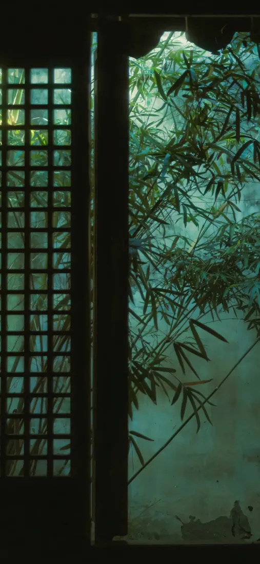 古风竹林手机壁纸｜中式庭院背景图片 - 青竹夜景「哲风壁纸」