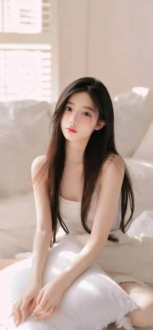 白衣美女手机壁纸｜温馨室内居家背景图 - 清新甜美「哲风壁纸」