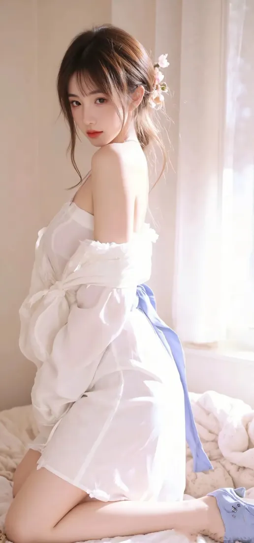 白衣美女手机壁纸｜卧室背景图片 - 蓝带居家清新「哲风壁纸」