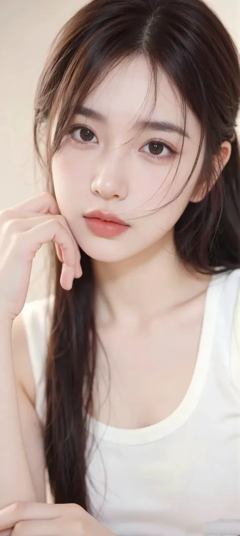 白衣长发美女手机壁纸｜清新背景图 - 红唇「哲风壁纸」