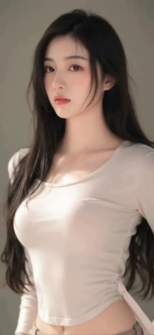 浅衣美女手机壁纸｜灰色背景图片 - 紧身衣「哲风壁纸」