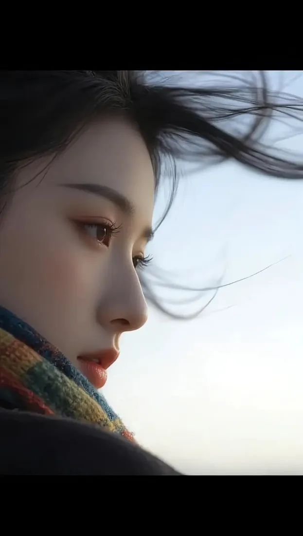 侧脸美女手机壁纸｜户外背景图片 - 彩色围巾「哲风壁纸」