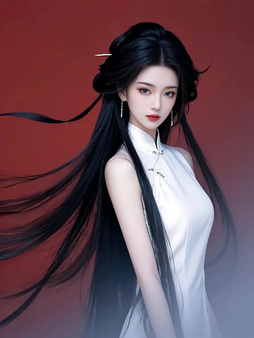 古风美女手机壁纸｜红色背景图片 - 白色旗袍「哲风壁纸」