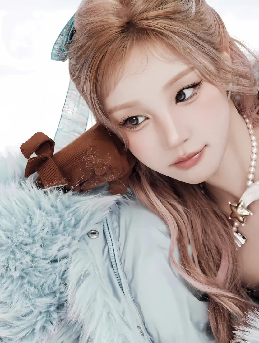 宋雨琦手机壁纸｜毛绒背景 - 甜妹蝴蝶结造型「哲风壁纸」