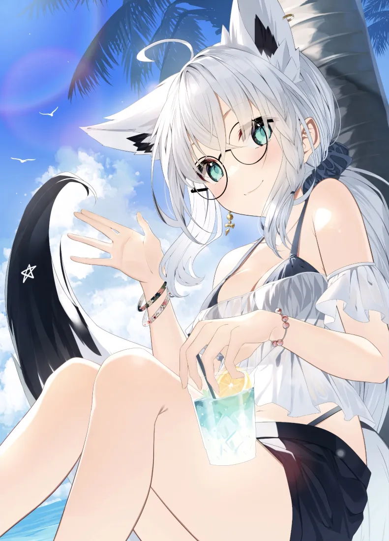 猫娘手机壁纸｜海滩背景图片 - 动漫少女「哲风壁纸」