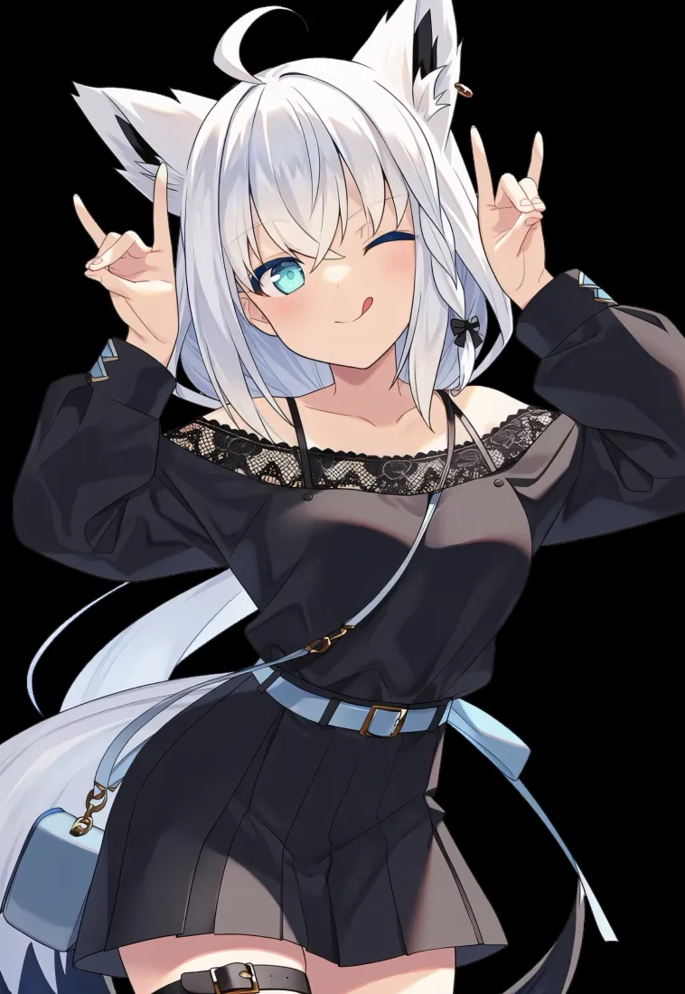 猫娘whiteLily手机壁纸｜黑色背景图片 - 白发猫耳少女「哲风壁纸」