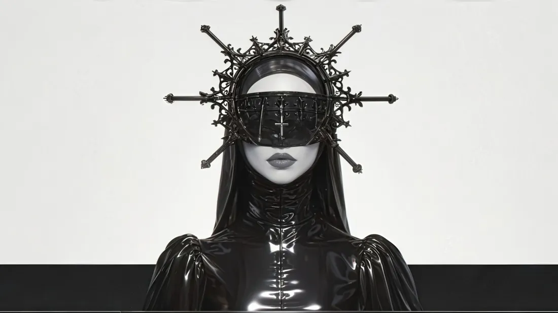 4k暗黑哥特女性壁纸｜黑白极简背景图片 - 眼罩头饰「哲风壁纸」