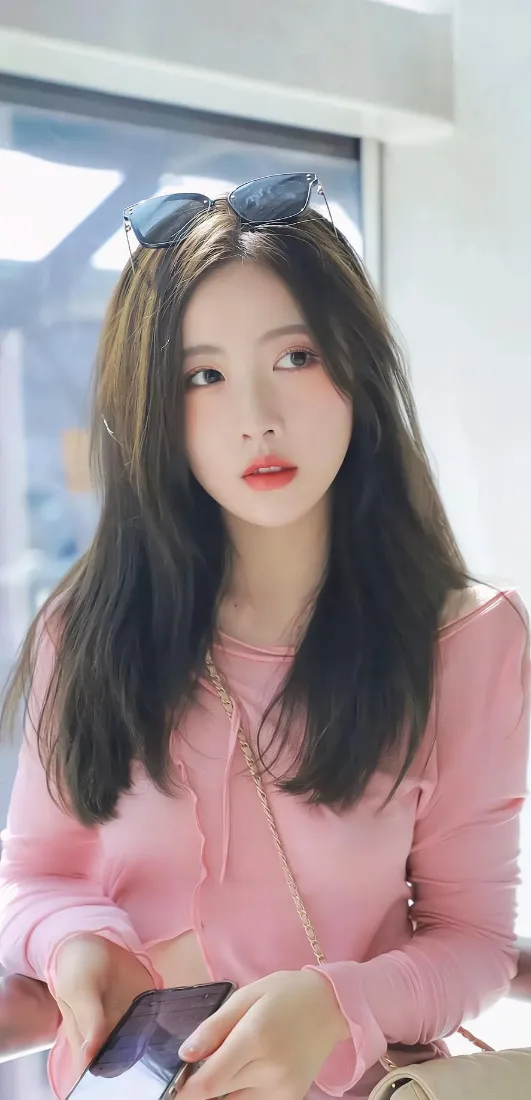 粉色上衣美女手机壁纸｜室内背景图片 - 甜美「哲风壁纸」