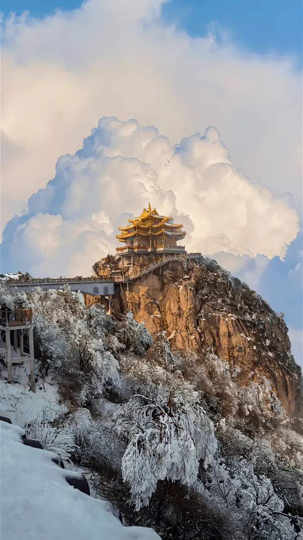 老君山雪景手机壁纸｜老君山背景图片 - 云海古建筑「哲风壁纸」