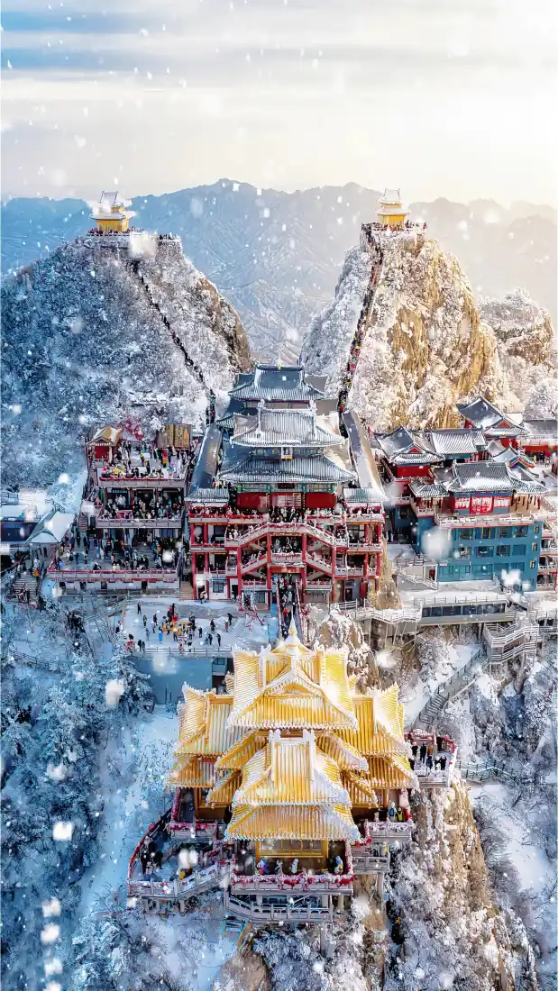 老君山雪景手机壁纸｜雪景背景图片 - 古建筑雪景「哲风壁纸」
