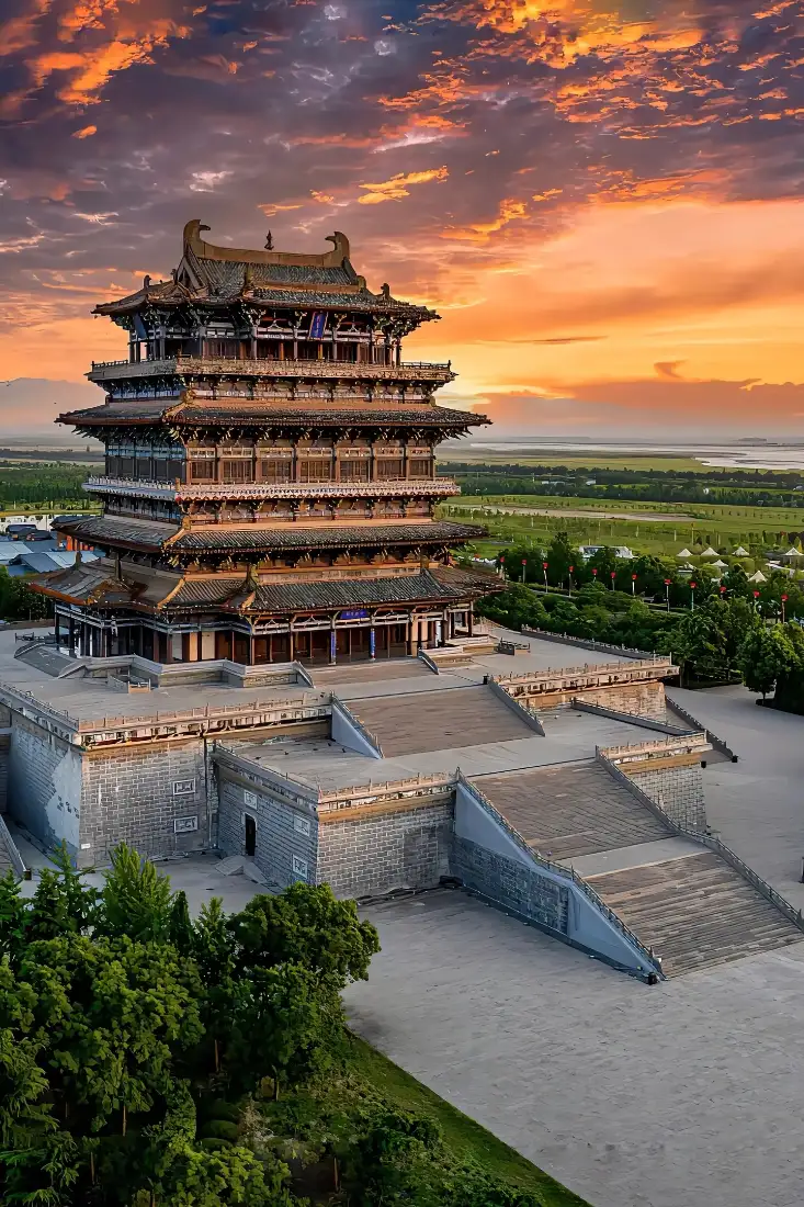 鹳雀楼手机壁纸｜晚霞天空背景图片 - 四大名楼「哲风壁纸」