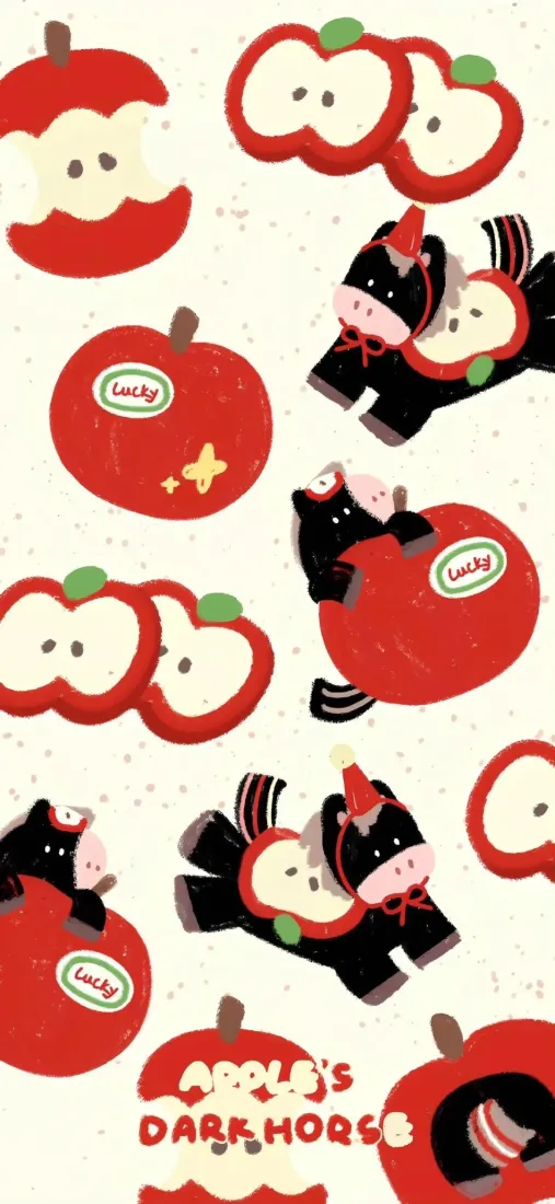 卡通马手机壁纸｜红色背景 - 马年插画苹果「哲风壁纸」