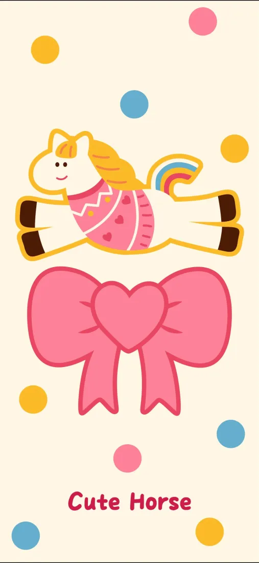 卡通小马手机壁纸｜粉色蝴蝶结背景图片 - 马年插画「哲风壁纸」